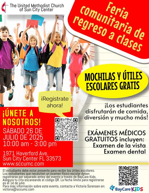 Students with backpacks and school supplies